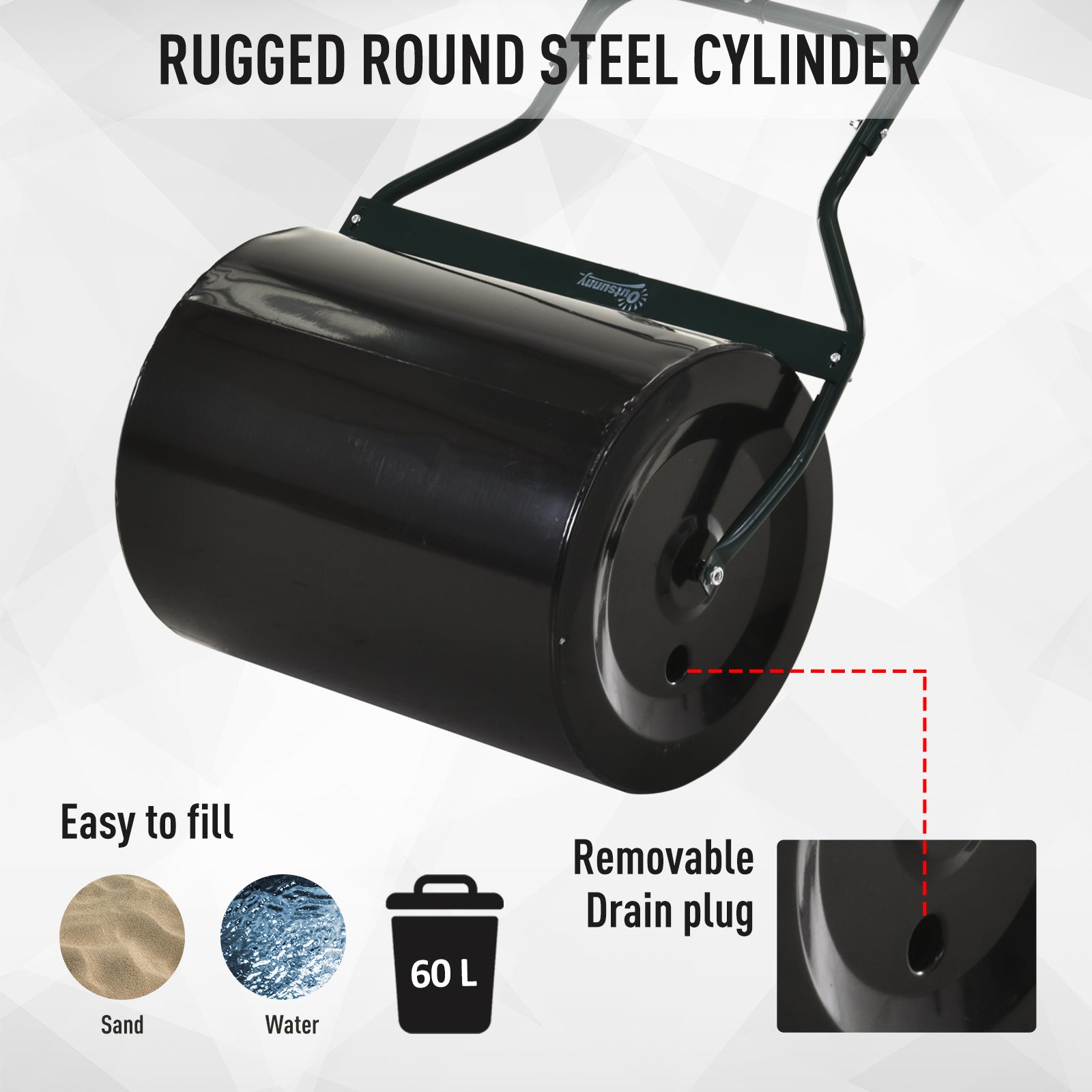20" Push/Tow Behind Lawn Roller, Heavy Duty Sod Drum Roller Filled with 16 Gal Water/Sand, Grass Flattener for Yard, Patio, Park, Black