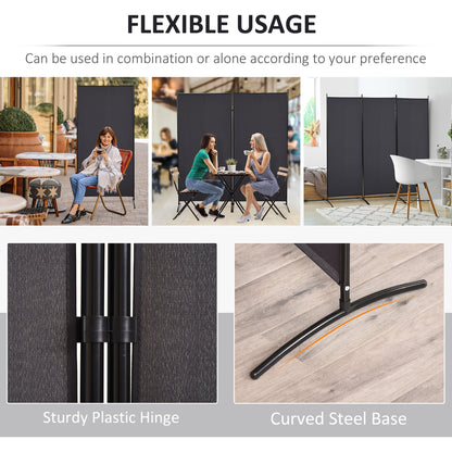 6' 3 Panel Room Divider, Double Hinged Folding Wall Divider, Indoor Privacy Screen for Home Office, Charcoal Grey