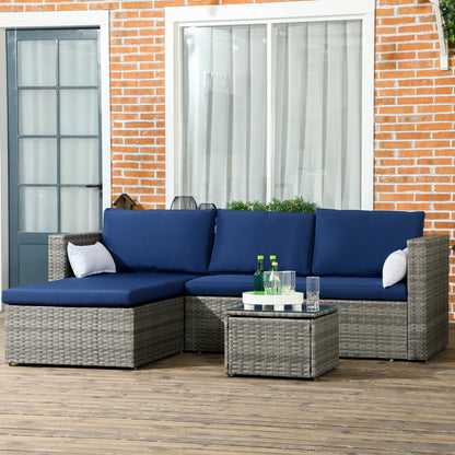 3pcs Modern Rattan Sofa Set, Wicker Patio Furniture Set with Coffee Table, Cushions, Pillows