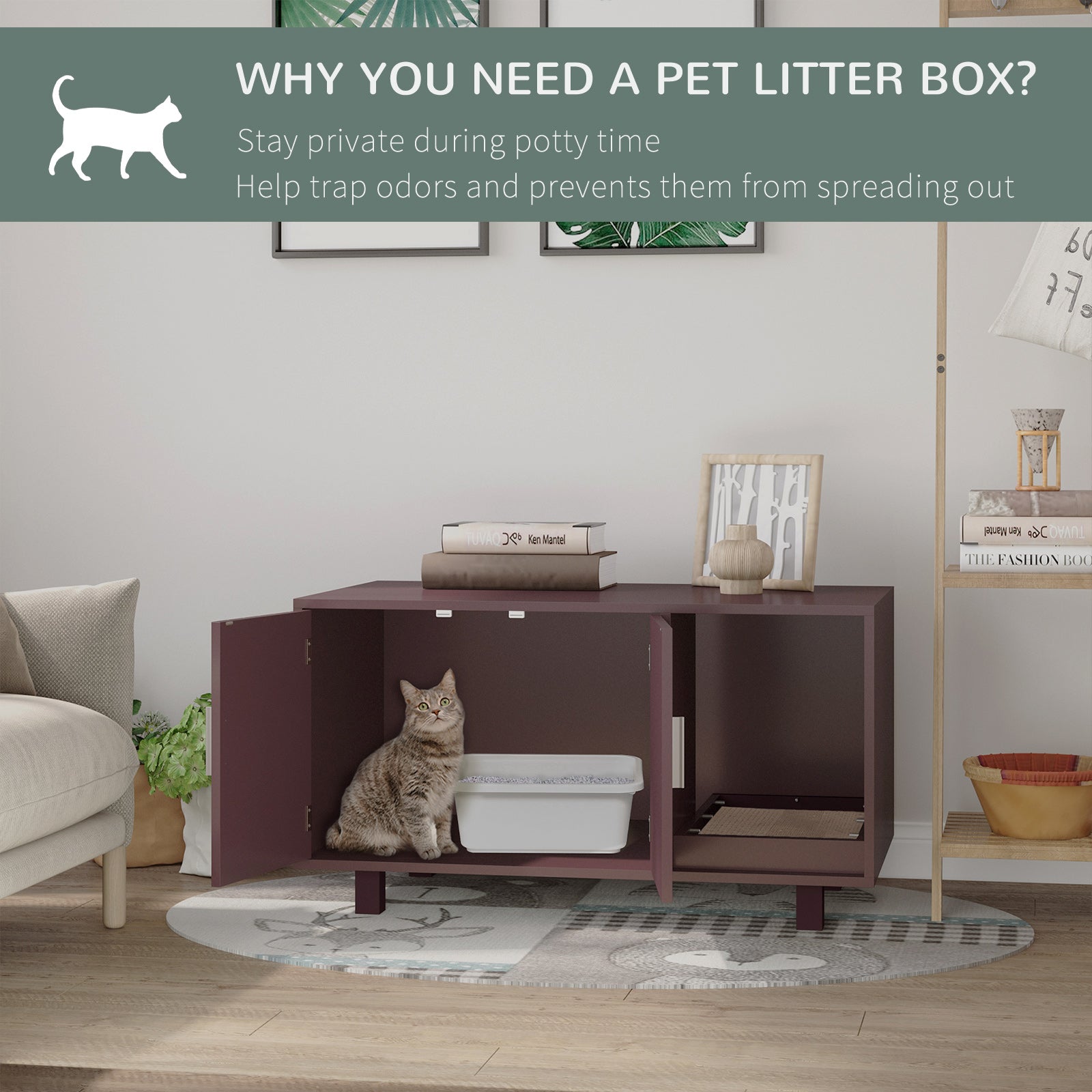 Cat Litter Box Enclosure, Hidden Litter Box Furniture, Cat House End Table Washroom with Scratching Pad, for Indoor Cats Kittens, 36" x 20.5" x 20", Brown