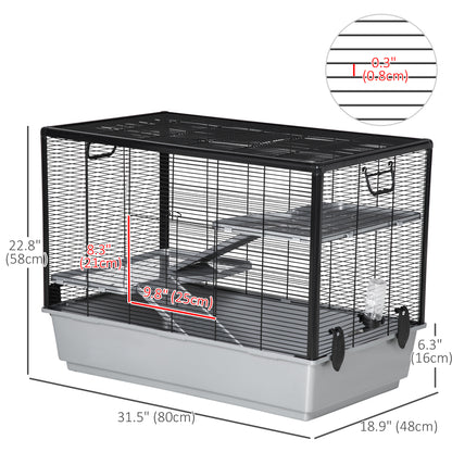 3-tier Hamster Cage, Guinea Pig Cage with Accessories Food Dish Water Bottle, Ramps, 31.5"x19"x 23", Grey