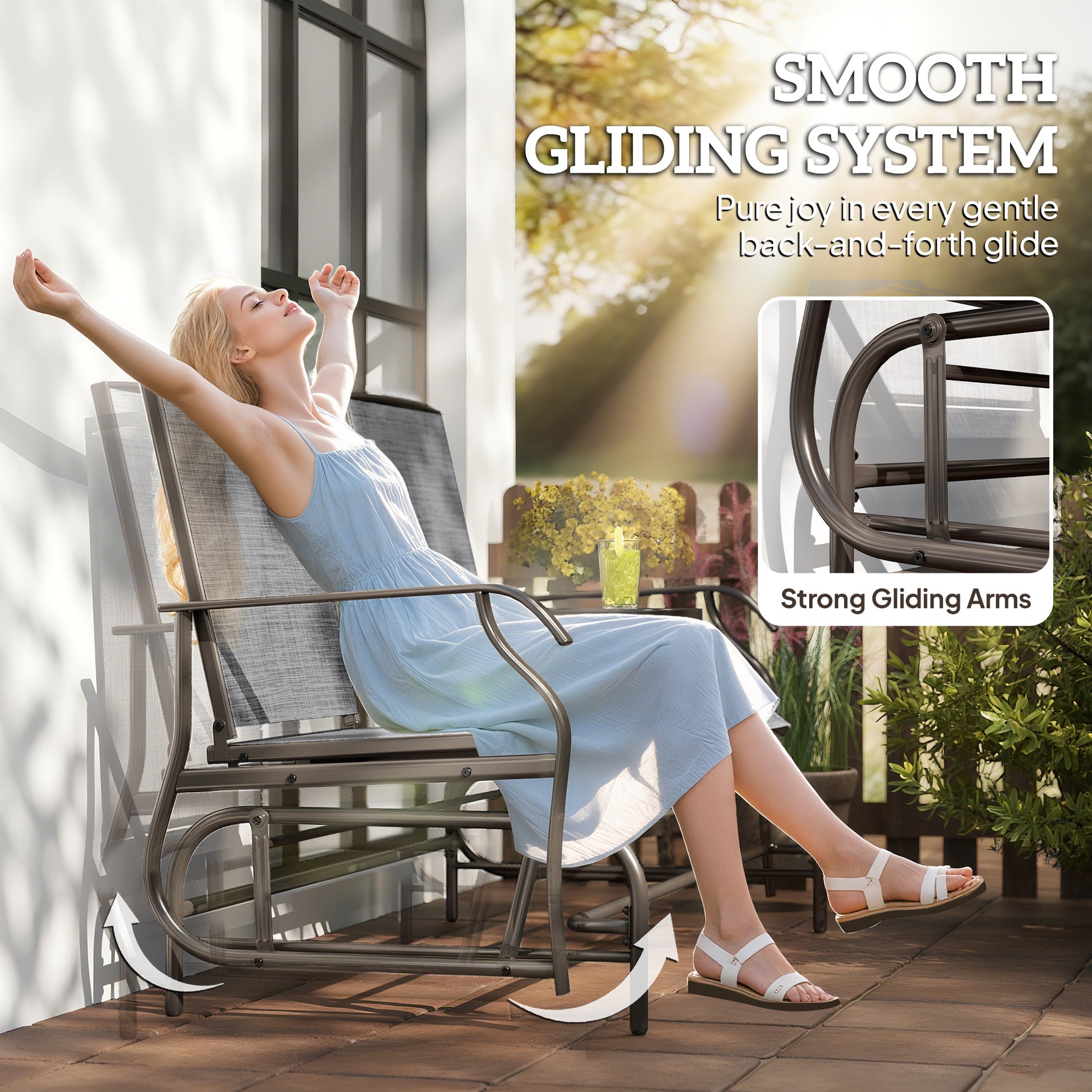 Patio Glider Rocking Chair 2 Person Outdoor Loveseat Rocker Garden Furniture Bench, Grey