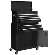 6-Drawer Rolling Tool Chest, 2 in 1 Lockable Storage Cabinet with Hooks, Metal Tool Box for Garage, Workshop, Black