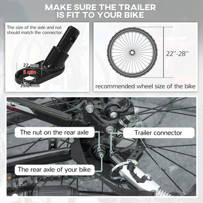 Qaba Bike Trailer for Kids, Baby Bicycle Trailer with 5-Point Harness, 16" Rubber Wheels, Storage Bag, for 18+ Months, Red