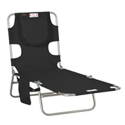 Folding Outdoor Lounge Chair, 5-Level Tanning Chair with Face Hole, Side Pocket, Carry Strap for Beach Pool, Black