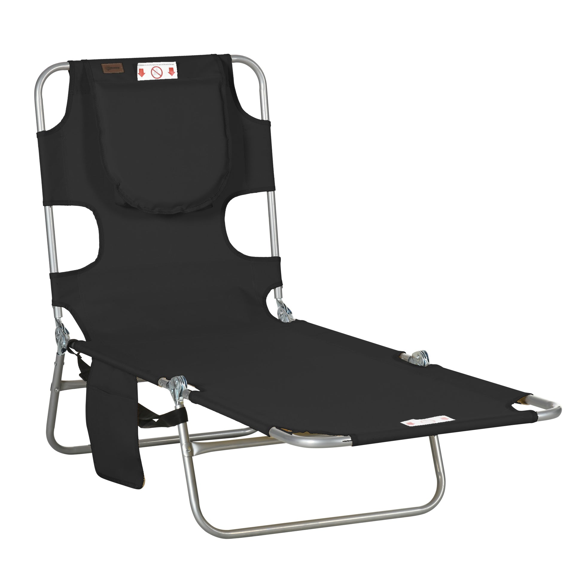 Folding Outdoor Lounge Chair, 5-Level Tanning Chair with Face Hole, Side Pocket, Carry Strap for Beach Pool, Black