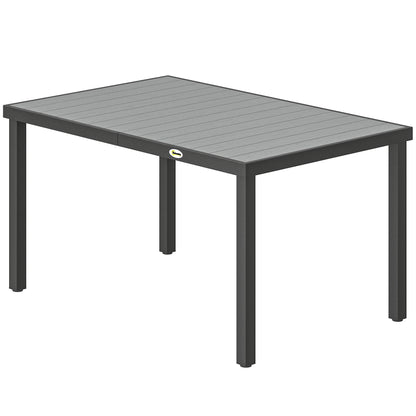 Rectangular Patio Table for 6, Outdoor Dining Table with Wood-Plastic Composite Top and Steel Frame for Garden, Grey