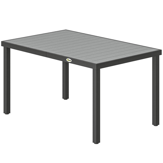 Rectangular Patio Table for 6, Outdoor Dining Table with Wood-Plastic Composite Top and Steel Frame for Garden, Grey