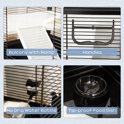 3-tier Hamster Cage, Guinea Pig Cage, Pet Chinchillas Play House Indoor with Accessories Food Dish Water Bottle, Ramps, 31.5"x19"x 23", Black