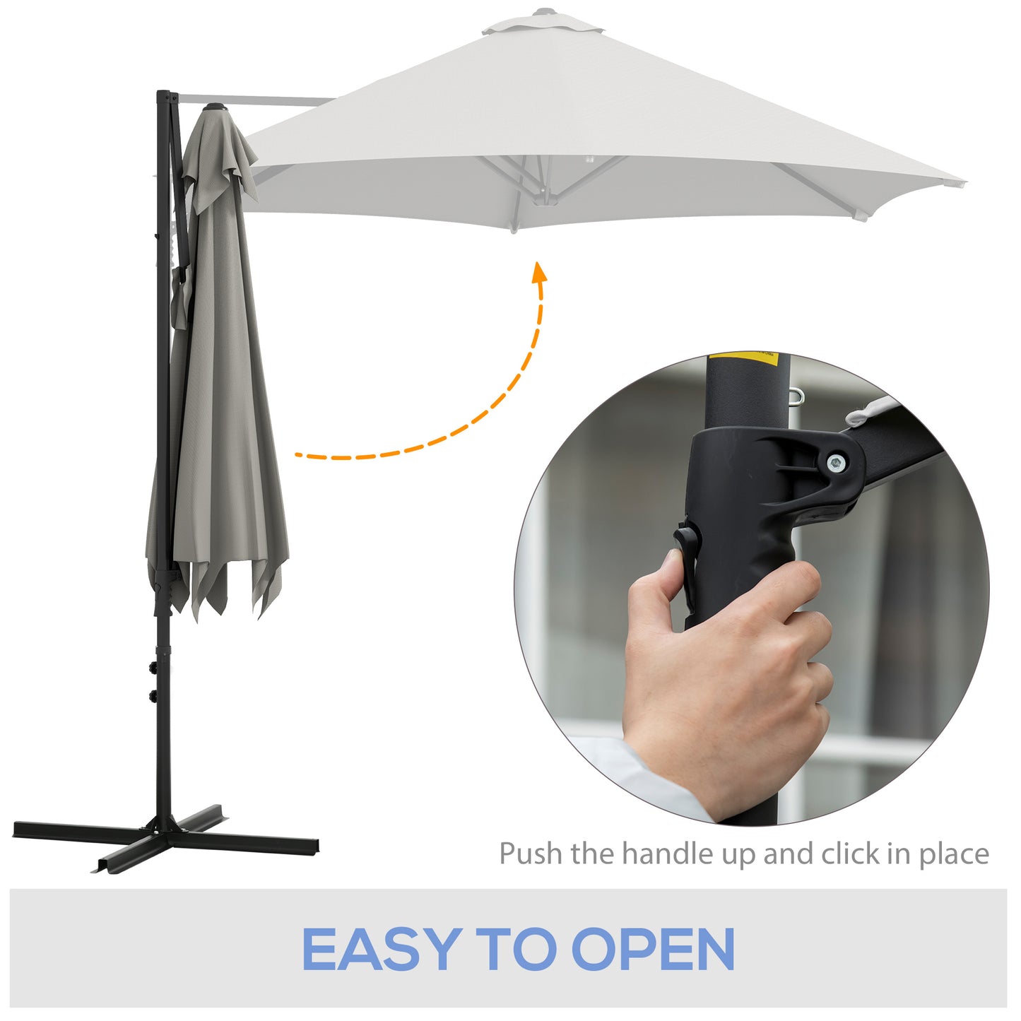 8.5FT Outdoor Cantilever Roma Parasol with 360° Rotation and Cross Base, Offset Patio Umbrella for Garden, Light Grey