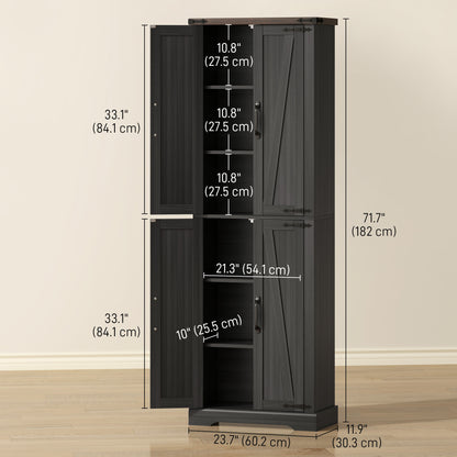 72" Pantry Cabinet, Farmhouse Freestanding Kitchen Storage Cabinet with Adjustable Shelves for Dining Room, Black
