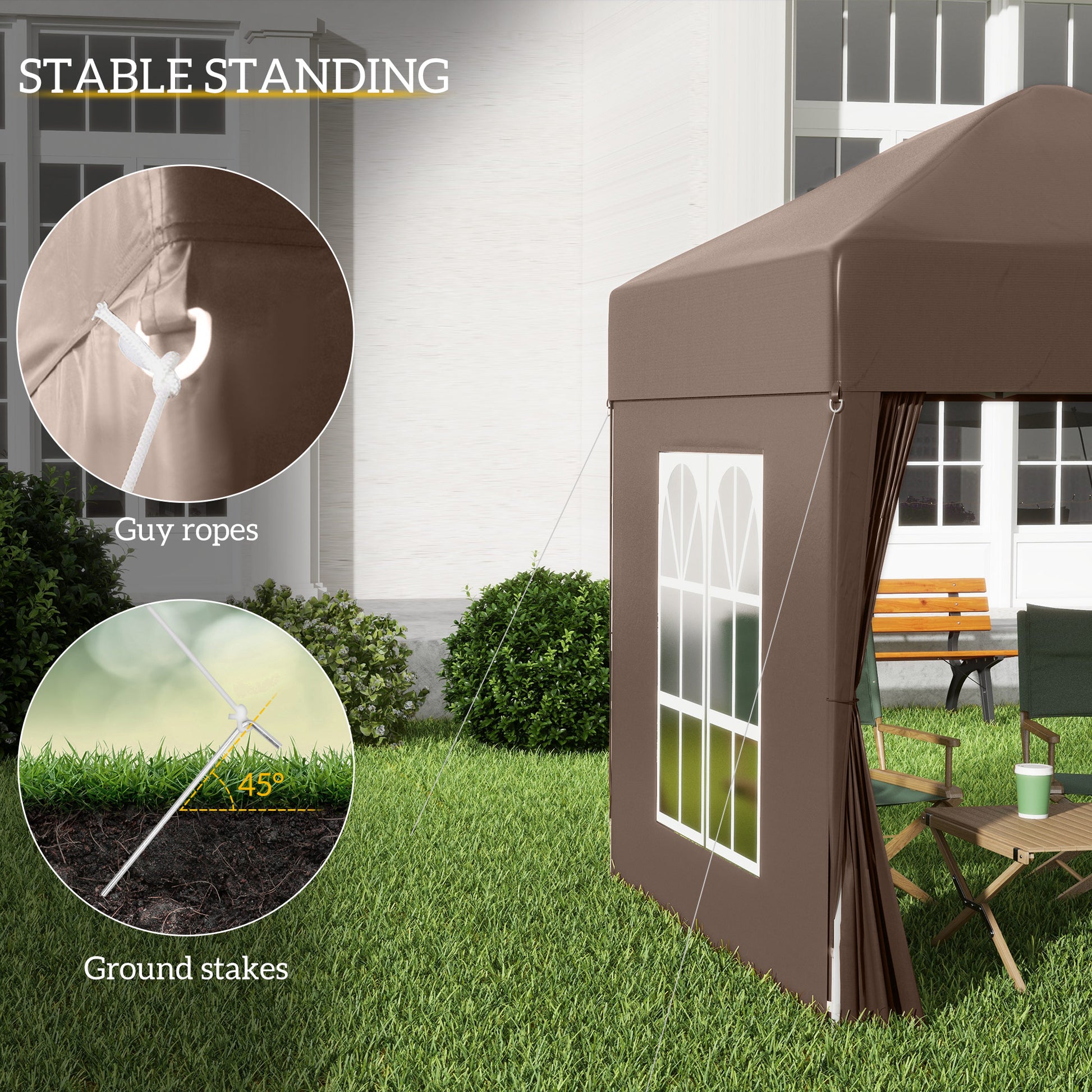 6.6'x6.6' Pop Up Canopy Tent with Sidewalls, Instant Sun Shelter Camping Gazebo with Carry Bag, Brown