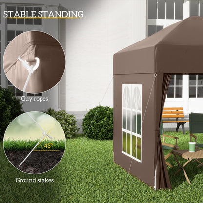 6.6'x6.6' Pop Up Canopy Tent with Sidewalls, Instant Sun Shelter Camping Gazebo with Carry Bag, Brown