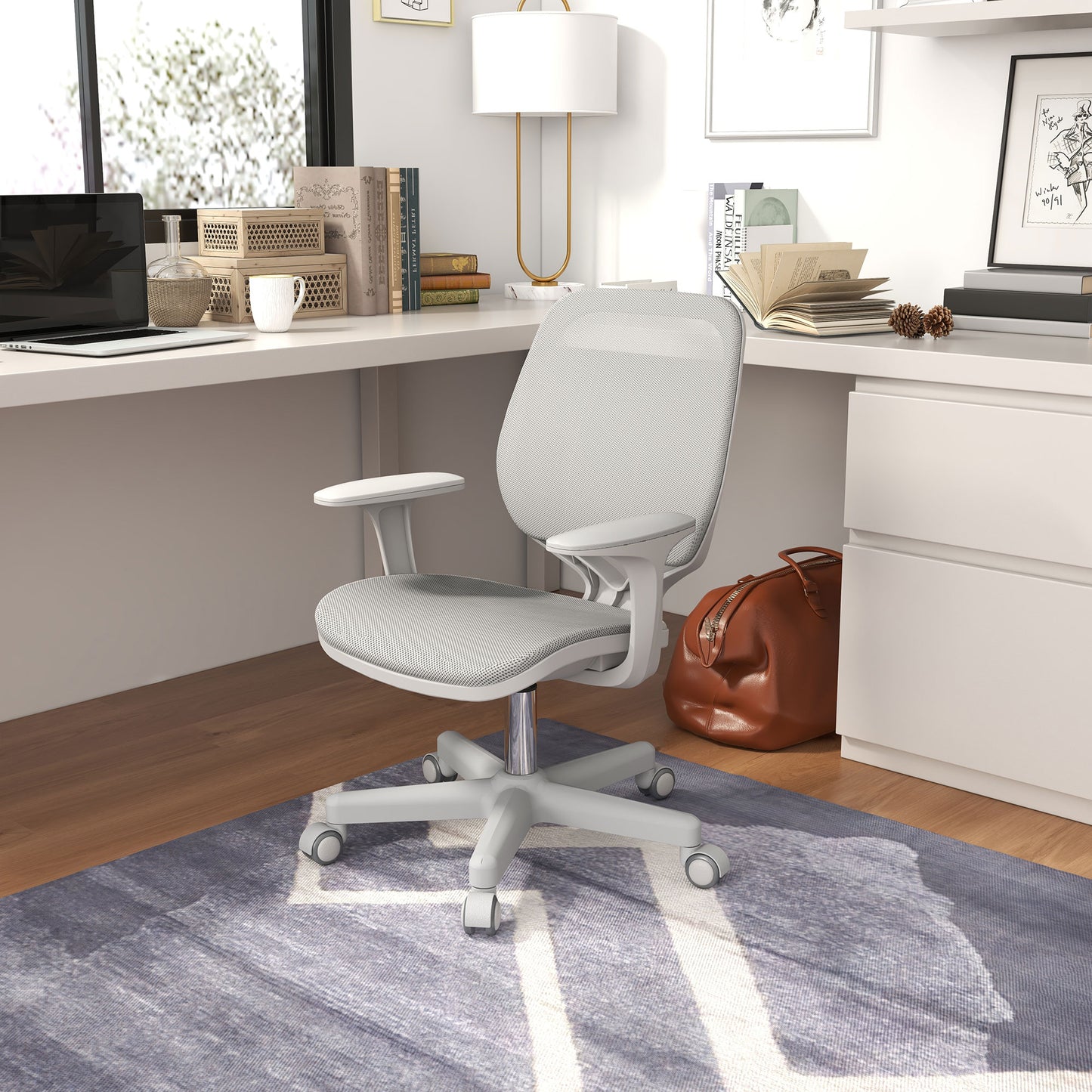 Office Chair, Small Computer Desk Chair with Mesh Back, Swivel Castors, Arm, Grey
