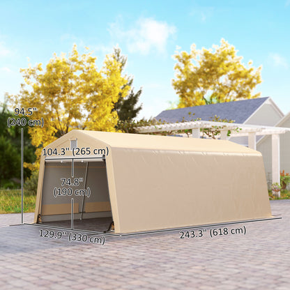 11' x 20' Portable Garage, Heavy Duty Carport Canopy with Ventilation Windows and Large Roll-up Door, Khaki