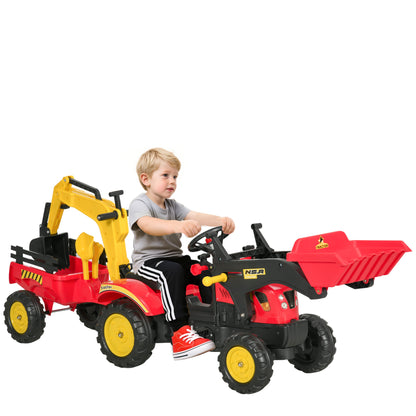 Aosom Ride on Toy Dump Truck for Kids, Pedal Construction Car with Detachable Trailer for 3 Year Old, Red
