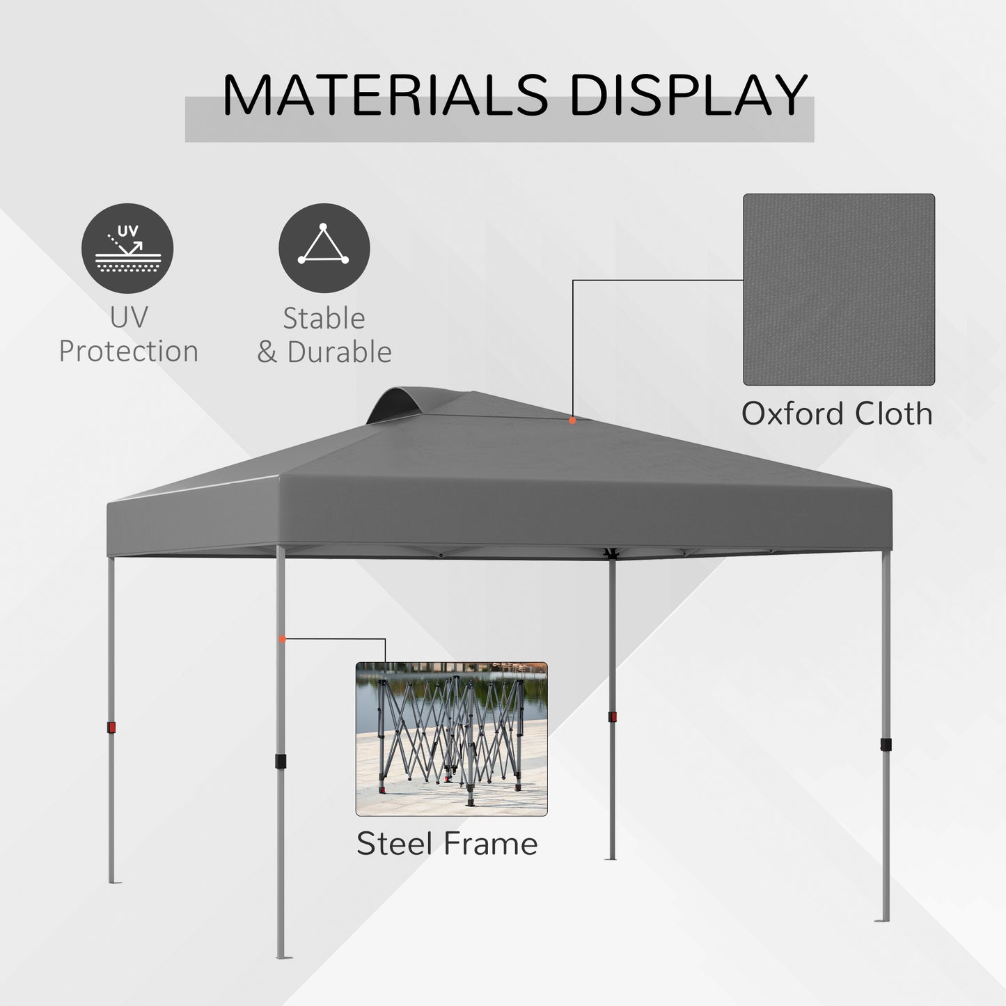 10' x 10' Pop Up Canopy Tent with Airy Top Vents and Wheeled Carry Bag for Outdoor, Garden, Patio, Dark Grey