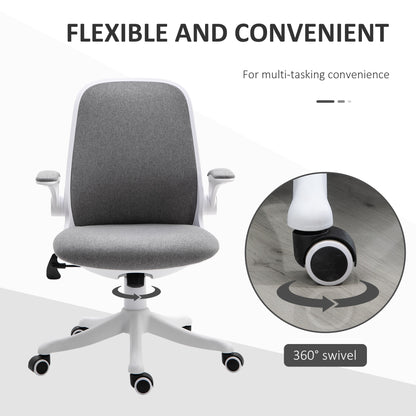 360° Swivel Office Chair Task Chair, Breathable Fabric Computer Chair with Flip-up Arms and Adjustable Height, Grey