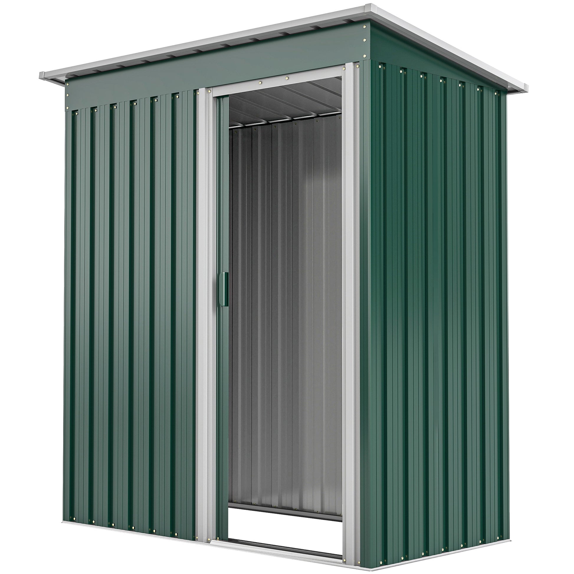 5 x 3 FT Outdoor Storage Shed with Sliding Door and Sloped Roof, Steel Frame Garden Shed Tool Equipment, Green