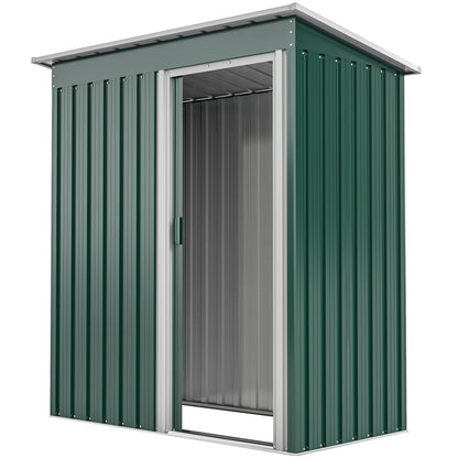 5 x 3 FT Outdoor Storage Shed with Sliding Door and Sloped Roof, Steel Frame Garden Shed Tool Equipment, Green