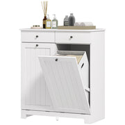 Laundry Cabinet, Tilt Out Laundry Hamper Cabinet with 2 Baskets, Bathroom Hamper Cabinet with 2 Drawers, White