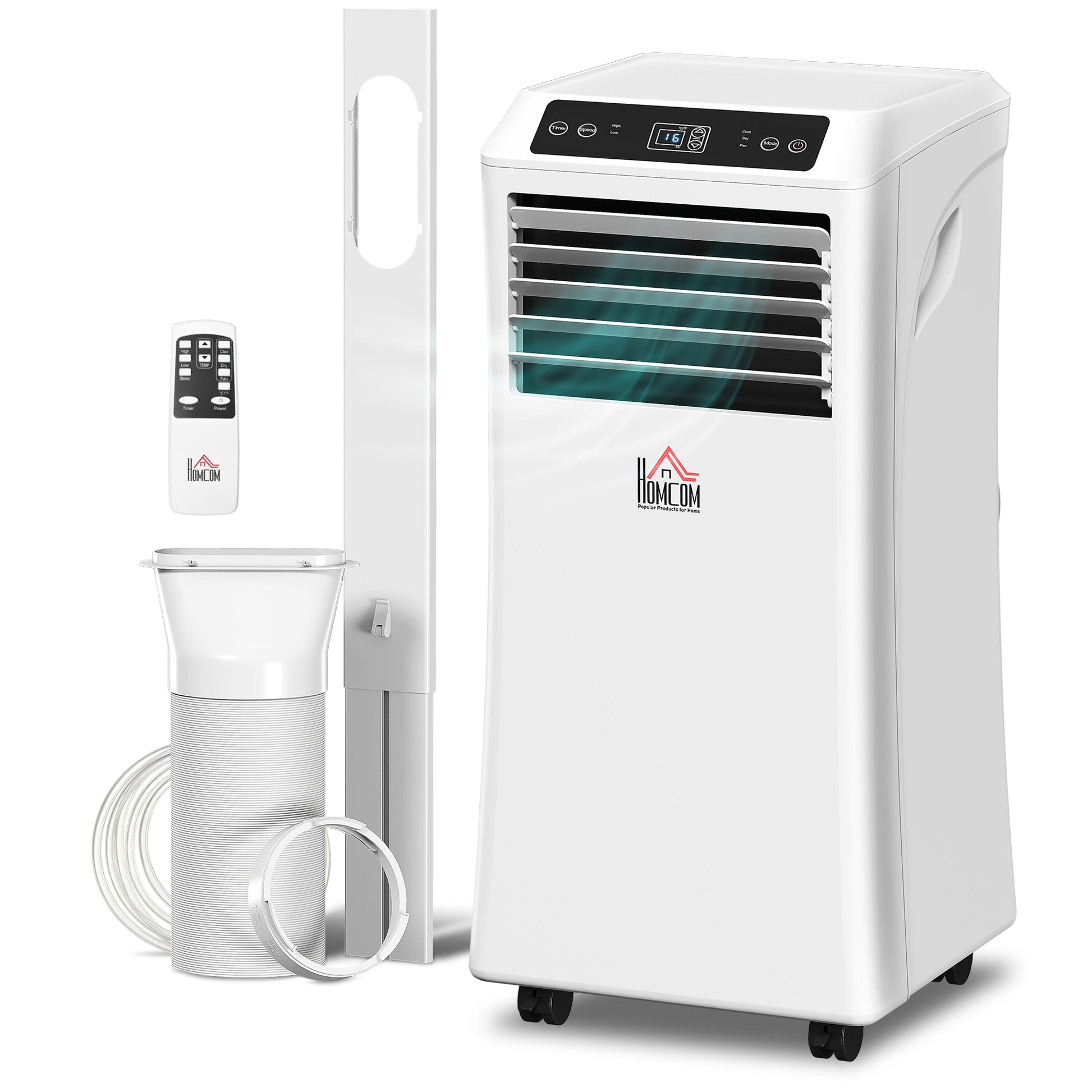 10,000BTU Mobile Portable Air Conditioner with Cooling, Dehumidifier, 2 Speed Fans, 24-Hour Timer for Bedroom, White