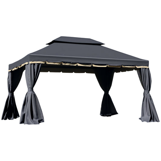 13' x 10' Patio Gazebo, Double Roof Outdoor Gazebo Canopy Shelter with Netting & Curtains, Strong Aluminum Frame, Black