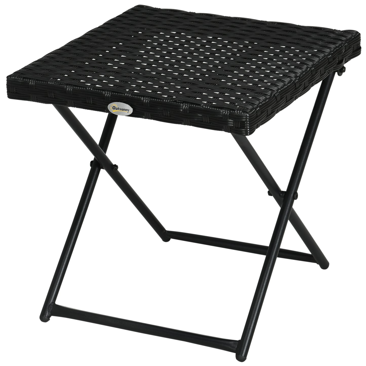 Patio Wicker Coffee Table, Outdoor PE Rattan Garden Folding Side Table, 15.75"x15.75"x15.75", Black
