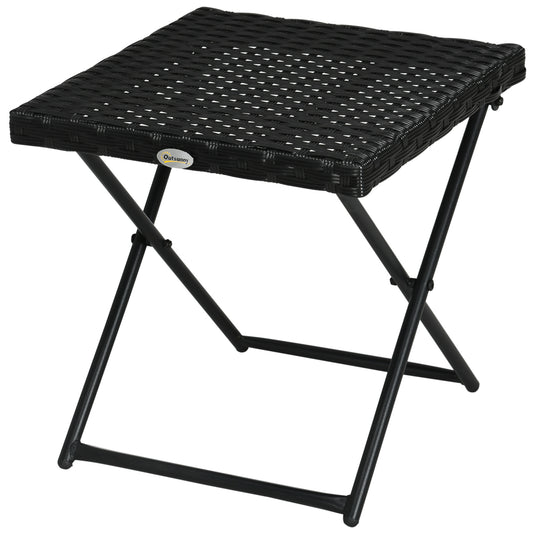Patio Wicker Coffee Table, Outdoor PE Rattan Garden Folding Side Table, 15.75"x15.75"x15.75", Black