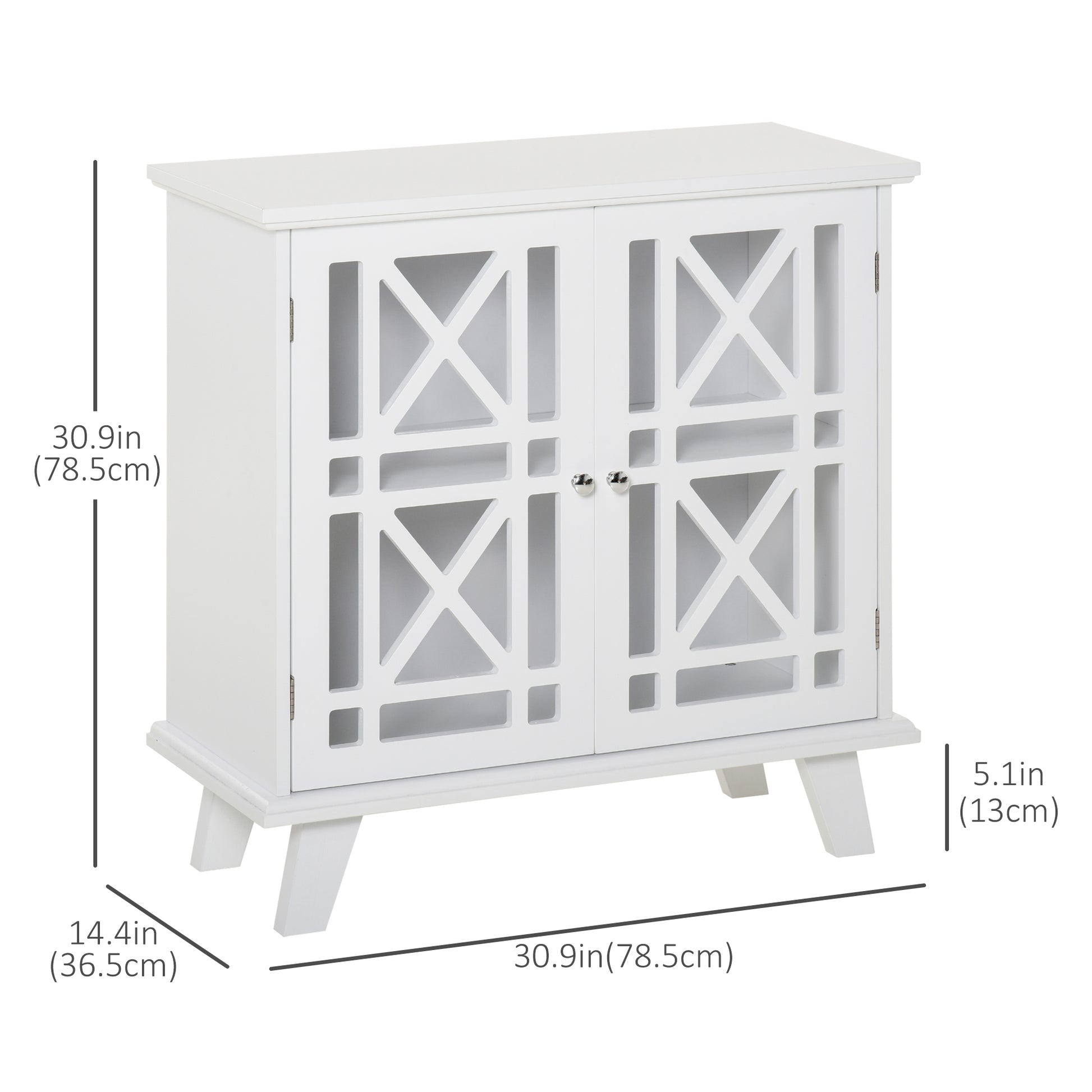 Storage Cabinet with Fretwork Doors and Shelf, Modern Freestanding Sideboard, Buffet, White