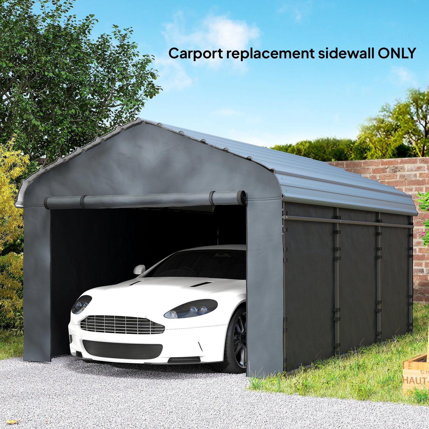 Carport Replacement Canopy Cover Sidewalls for 12' x 20' Carport, UPF50+ Waterproof Garage Car Shelter Tarp, Dark Grey