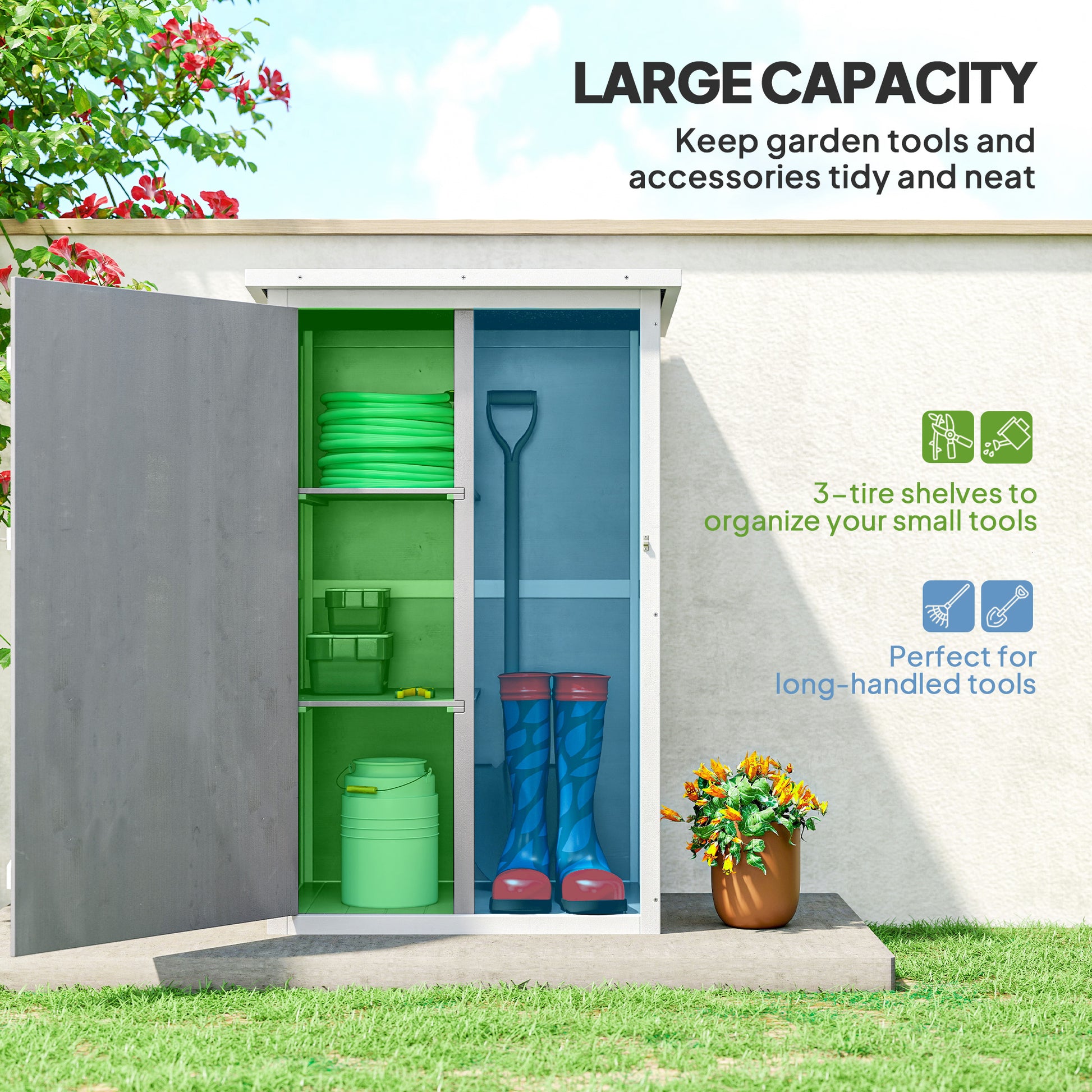 29.9"x21.7"x45.3" Garden Storage Shed with Asphalt Roof, Outdoor Storage Cabinet w/ Shelves, Grey