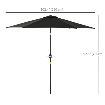 8.5' Round Aluminum Patio Umbrella Garden Parasol Market Sunshade Tilt Canopy w/ 6 Ribs, Crank Handle, Black