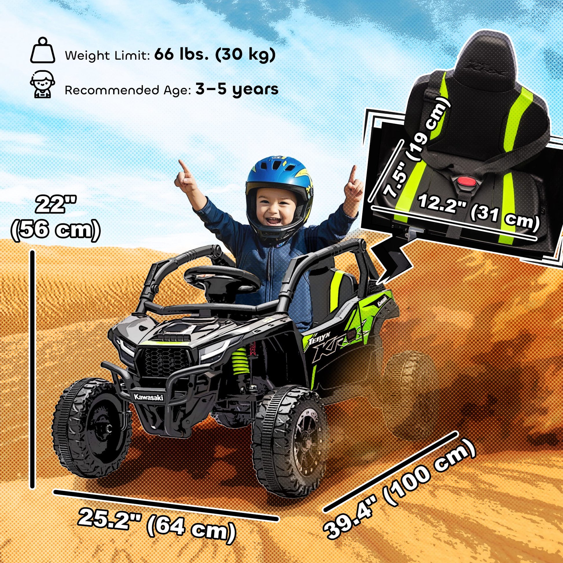 Qaba 12V Ride on Truck, Licensed KAWASAKI TERYX KRX 2WD Kids Electric Car with Rear Suspension for 3-8 Years, Black