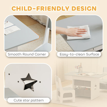 Qaba 3 Piece Kids Table and Chair Set with 6 Removable Drawers, for Classroom, Living Room, Bedroom, Nursery, Light Grey