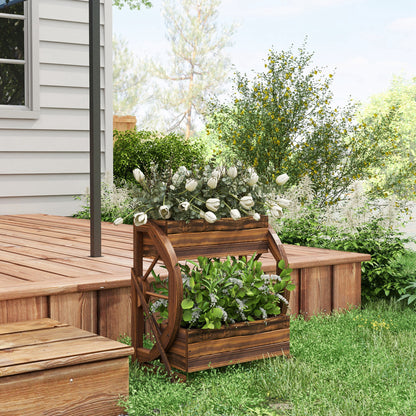 Wooden Wagon Planter Box, 2-Tier Raised Garden Bed, for Vegetables Flowers Herbs