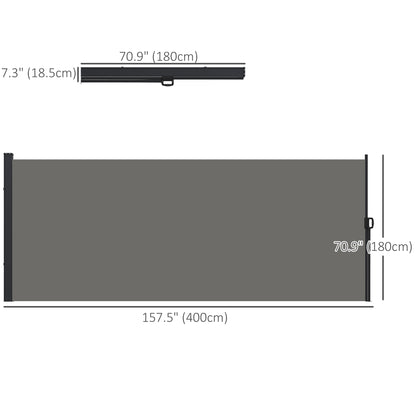 13' x 6' Retractable Side Awning, Outdoor Privacy Screen for Garden, Hot Tub, Balcony, Terrace, Pool, Dark Grey