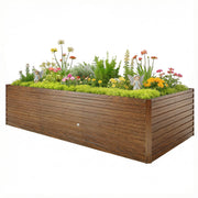 8' x 4' x 2' Raised Garden Bed, Galvanized Planter Box for Growing Flowers, Herbs and Vegetables Dark Brown Wood Effect