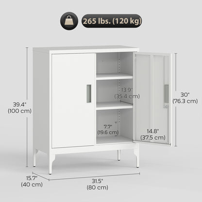 Office Storage Cabinet with Lock, Filing Cabinet with Adjustable Shelves and Doors for Home Office, Garage, White