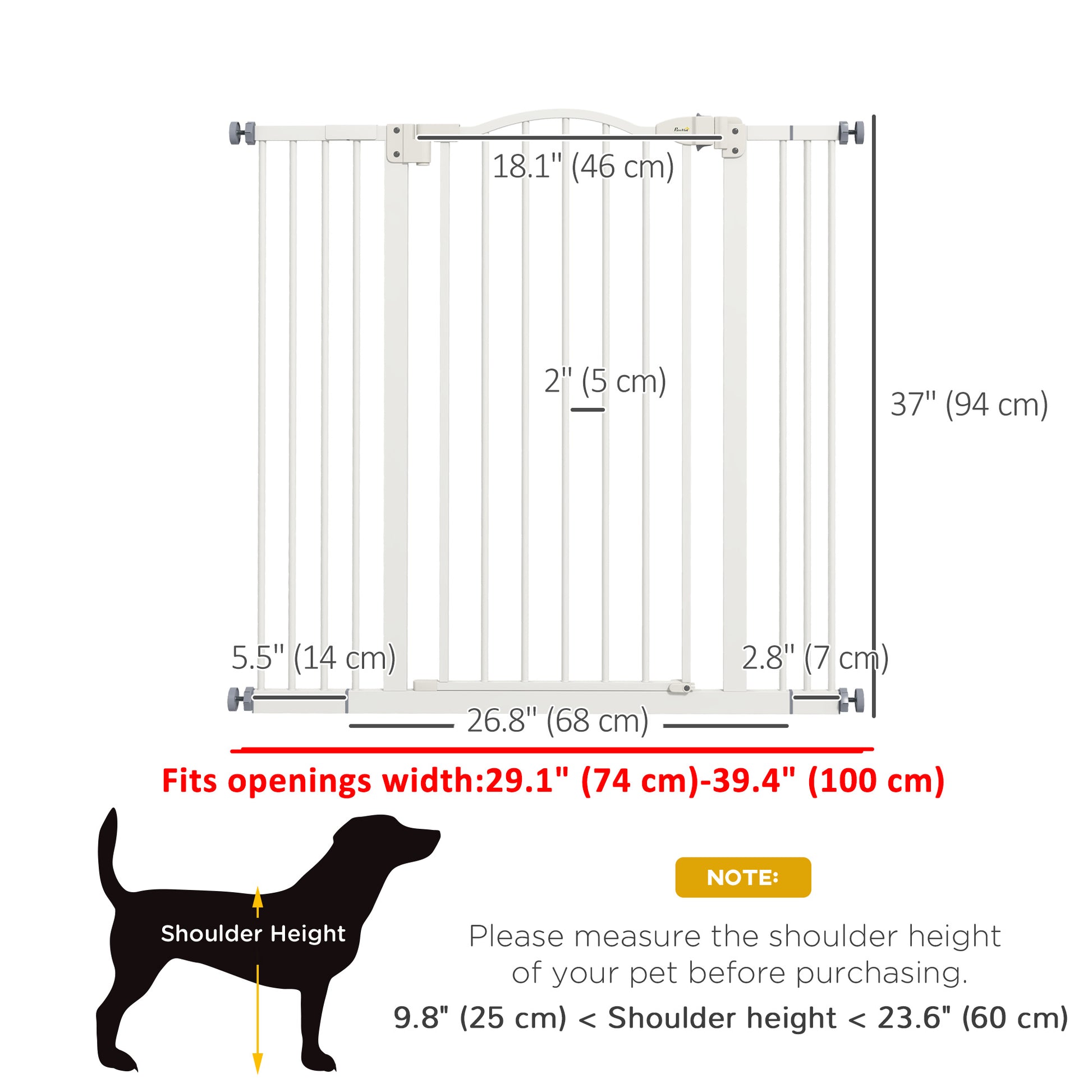 Extra Tall Dog Gate with Door, Pressure Fit, Auto Close, Double Locking for Doorways Hallways Stairs, 29"-39", White