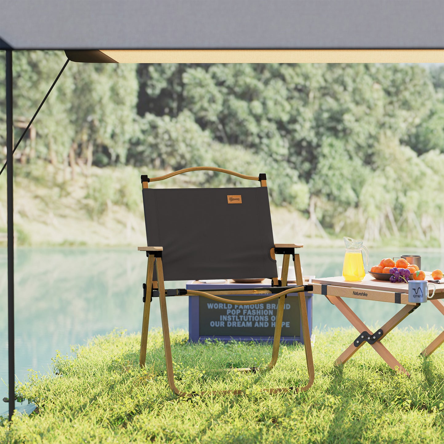 Camping Chair, Lightweight Folding Chair, Portable Armchair, Excellent for Festivals, Fishing, Dark Grey