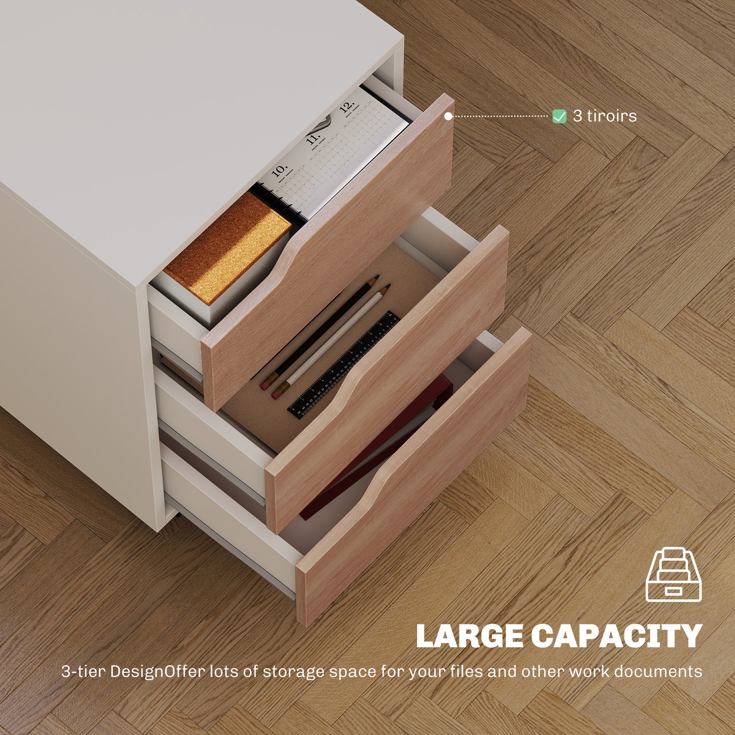 3 Drawer File Cabinet, Mobile Vertical Filing Cabinet with Wheels, Printer Stand with Storage for Home Office, Oak