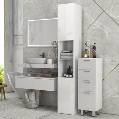 Tall Bathroom Cabinet, High Gloss Storage Cabinet with Doors and Adjustable Shelves, 11.8" x 11.8" x 71.5", White