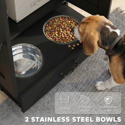 Pet Food Storage Container Dog Feeding Station w/ Adjustable Panel, Hooks, for Medium Sized Dogs, Black