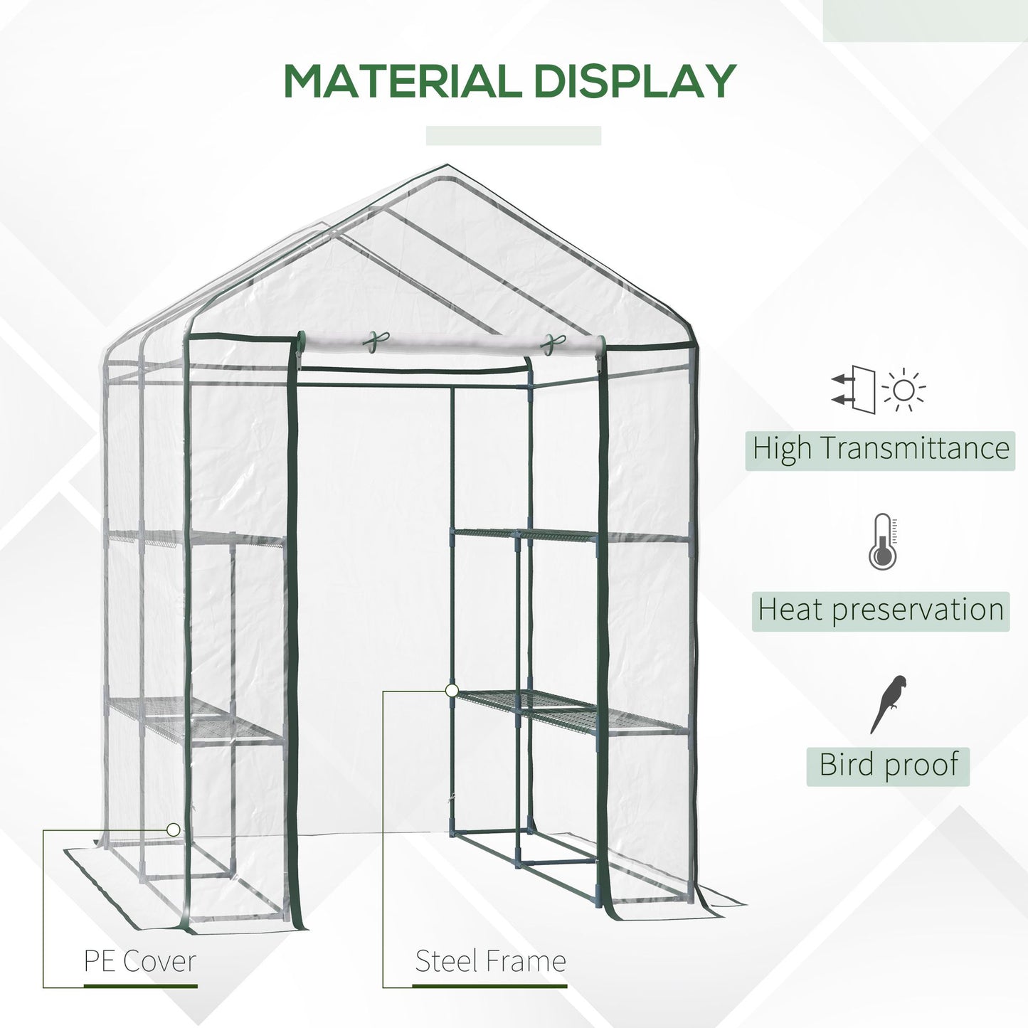 56" x 56" x 77" Walk-in Greenhouse, Portable Garden Flower Seed Warm House with 8 Shelves, Outdoor Plant Growth Hot House, PVC Cover, Transparent