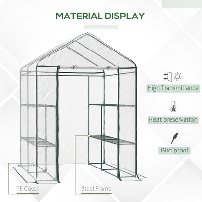 56" x 56" x 77" Walk-in Greenhouse, Portable Garden Flower Seed Warm House with 8 Shelves, Outdoor Plant Growth Hot House, PVC Cover, Transparent