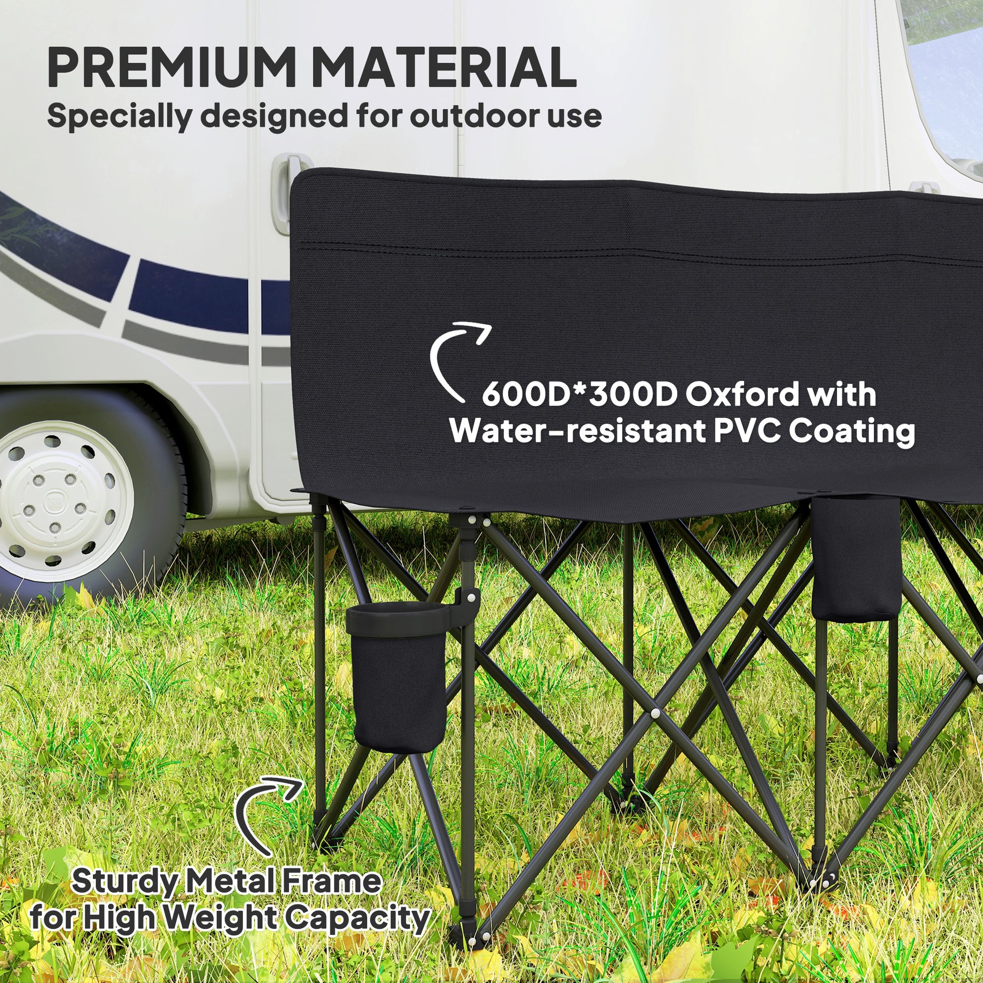 6 Seat Folding Camping Chair with Cup Holder and Carrying Case for Camping, Picnic, Sport Events, Black