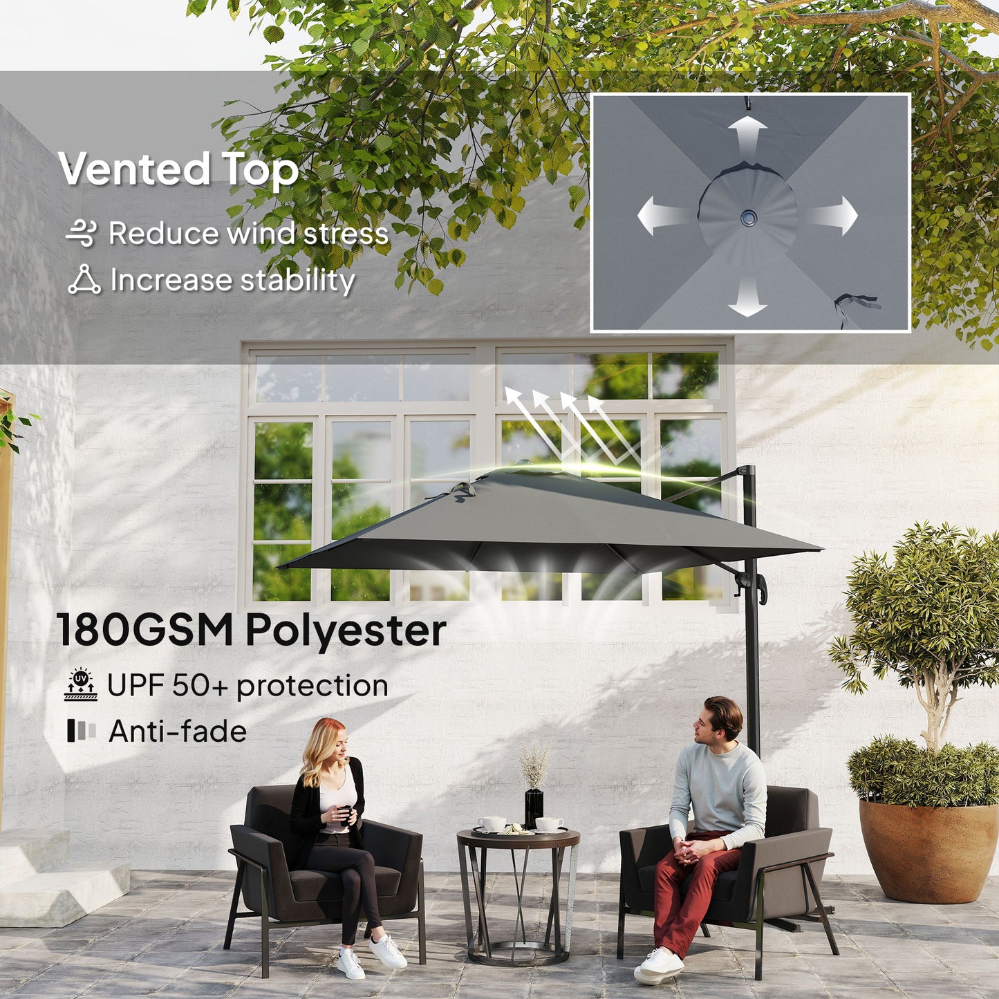 8 FT Aluminium Cantilever Patio Umbrella with 360° Rotation, Cross Base, Crank and Tilt for Garden, Patio, Dark Grey