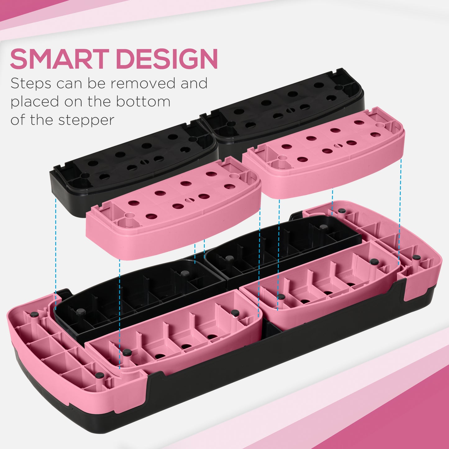 Soozier Adjustable Aerobic Stepper, Exercise Step Platform, Step Exercise Trainer, Workout Fitness Yoga Risers, 4"-6"-8", Pink