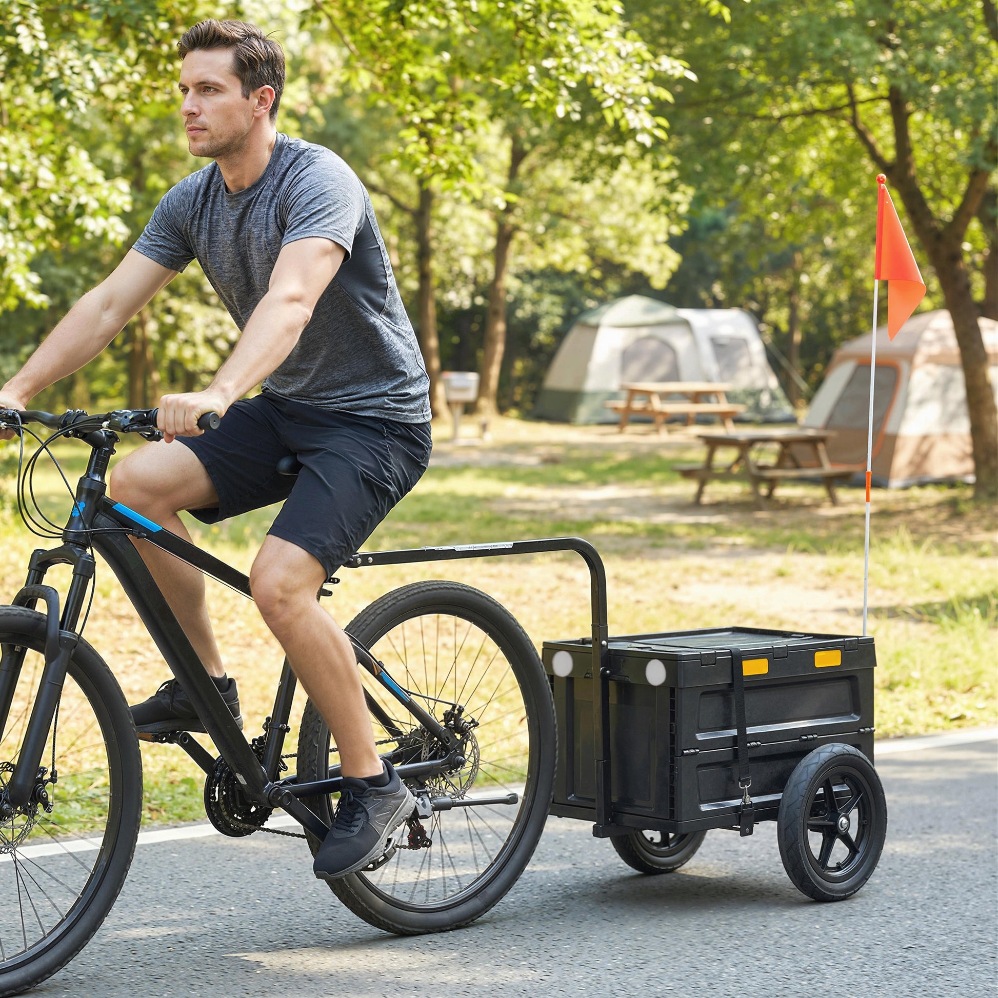 Soozier Bike Trailer with Foldable Storage Box and Lid, Quick Release Wheels, Reflective Stickers, Safety Flag